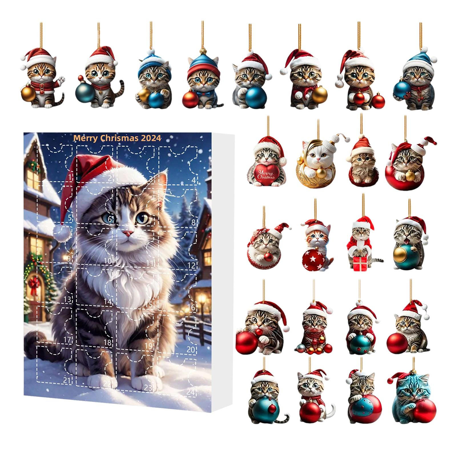 Acrylic Cat Advent Calendar 24 Days Christmas Countdown Calendar 2D Cat Ornament