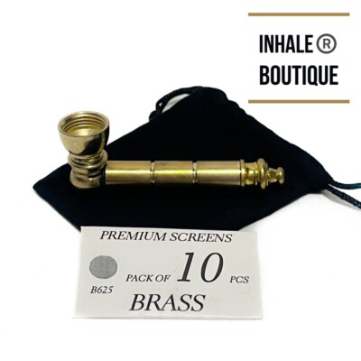 Collectible metal smoking pipe/ Brass-Plated Metal Pipe/ In A Black Velvet Pouch