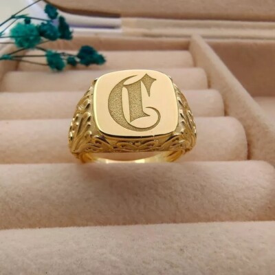 Letter Ring Design Ring For Men With Name 10K Yellow Gold With Old