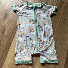 Mamalulu Baby Unisex Bamboo Clothes SZ 6-12M Shortie Short Zipper Romper