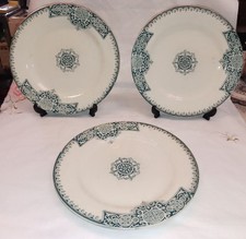 3 Assiettes Plates Faïence Palissy R&A Salins Décor Vert