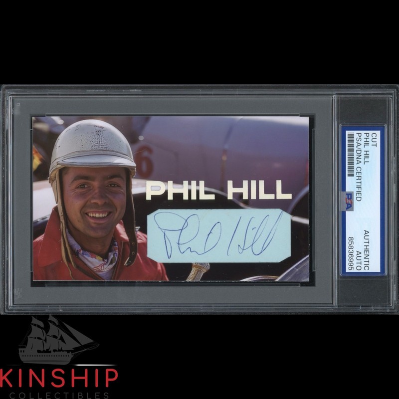 Phil Hill signed Cut 3x5 Custom Card PSA DNA Slab F1 Racing Auto C6325