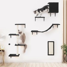 Modern Wall-Mounted Cat Furniture - 5pcs Cat Wall Shelves, Wooden Climber Inc...