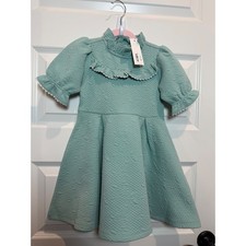 Janie and Jack Girls Seafoam Green Quilted Floral Lace Ruffle Dress Size 4 NWT