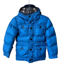 Burberry Kids Blue Down Puffer Children Hooded Jacket Nova Check Lining Size 10Y