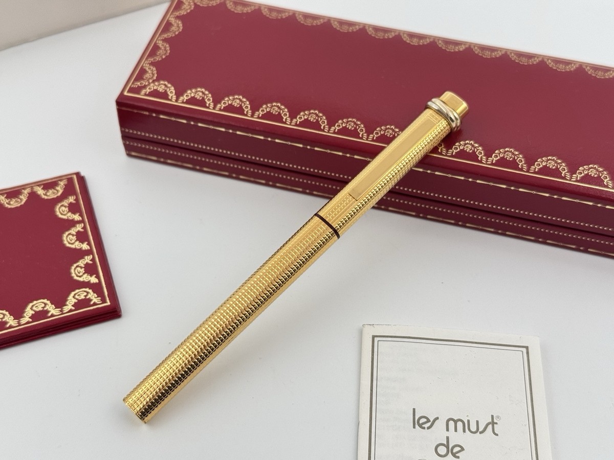 MUST DE CARTIER GOLDEN TRINITY VENDOME VINTAGE ROLLERBALL PEN NEW