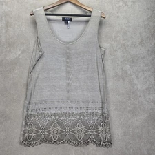 FDJ Womens Beige Tunic Tank Top W/ Crochet & Metal Embellishments Size Large