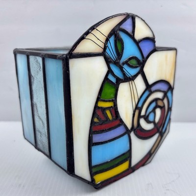 Stained Glass Cat Planter Indoor Planter with Drainage Hole 5  Tall Kitten