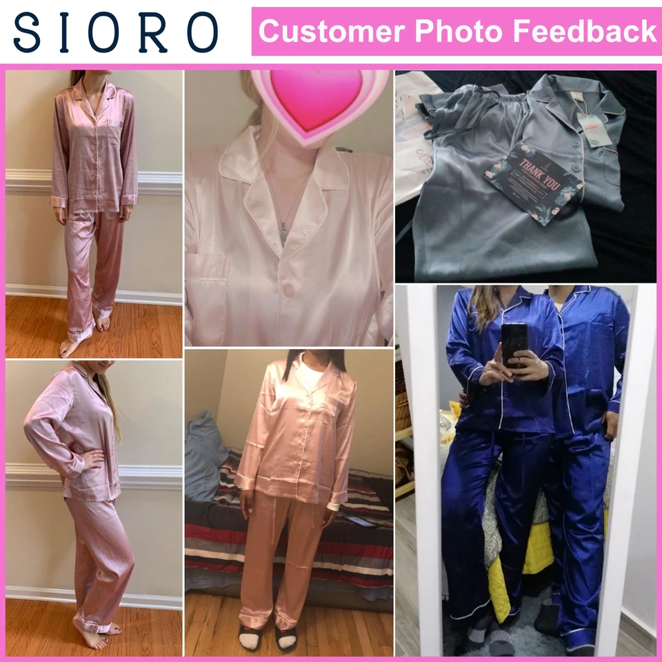 Conjunto de pijama feminino SIORO seda cetim manga longa roupa de dormir conjunto PJ roupa de dormir roupa de dormir - Imagem 2 de 4