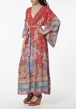 Spell & The Gypsy Small Lotus Kimono Gown Dress In Ruby