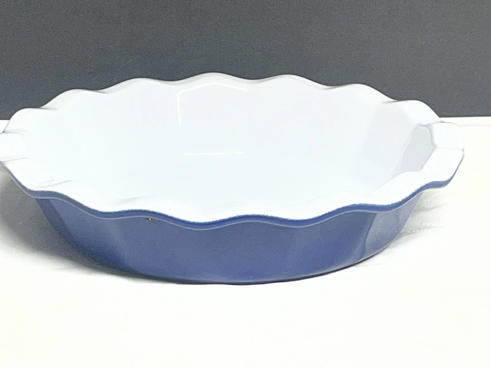 Emile Henry France Stoneware Pie Plate Baking Dish Dark Blue 10” Ruffled Edge