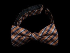 Men's Orange  Blue Plaid Pre-Tied Adjustable Bow Tie