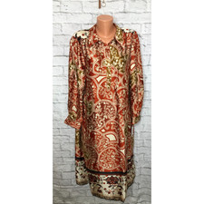 1 STATE Orange Satin Floral Long Sleeve Maxi Shirtdress With 1/4 Button Front XL