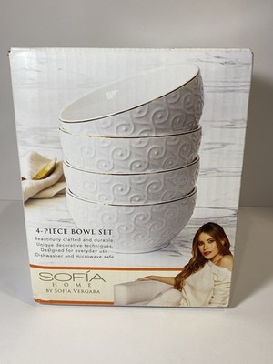 Sofia Home By Sofia Vergara Set Of 4 Stoneware Gold Rim Bowls-dishes-Dinnerware