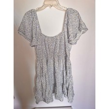 Fashion Nova Mini Dress Womens M Light Blue Floral Puff Sleeve Square