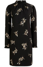 J.Crew New NWT Sz 4 S Floral Black Shift Dress Ruffle Neck