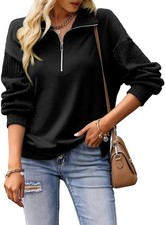 Women Fall Sweatshirt Long Sleeve Oversized Hoodies Lightweight Half Zip Tops...