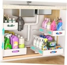 Under Sink Organizer, Extra-Wide Wide Upgraded Version White - Double Pack
