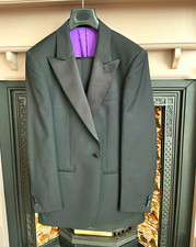 T.M.Lewin Black Wool Mohair Tuxedo Suit 2pc 38R 32W 32L Peak Lapel