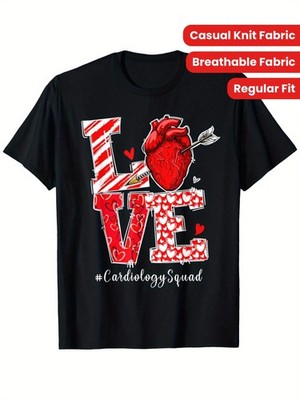 Cardiology Squad Love Heart Graphic T-Shirt, 100% Cotton Crew Neck Tee, Casual