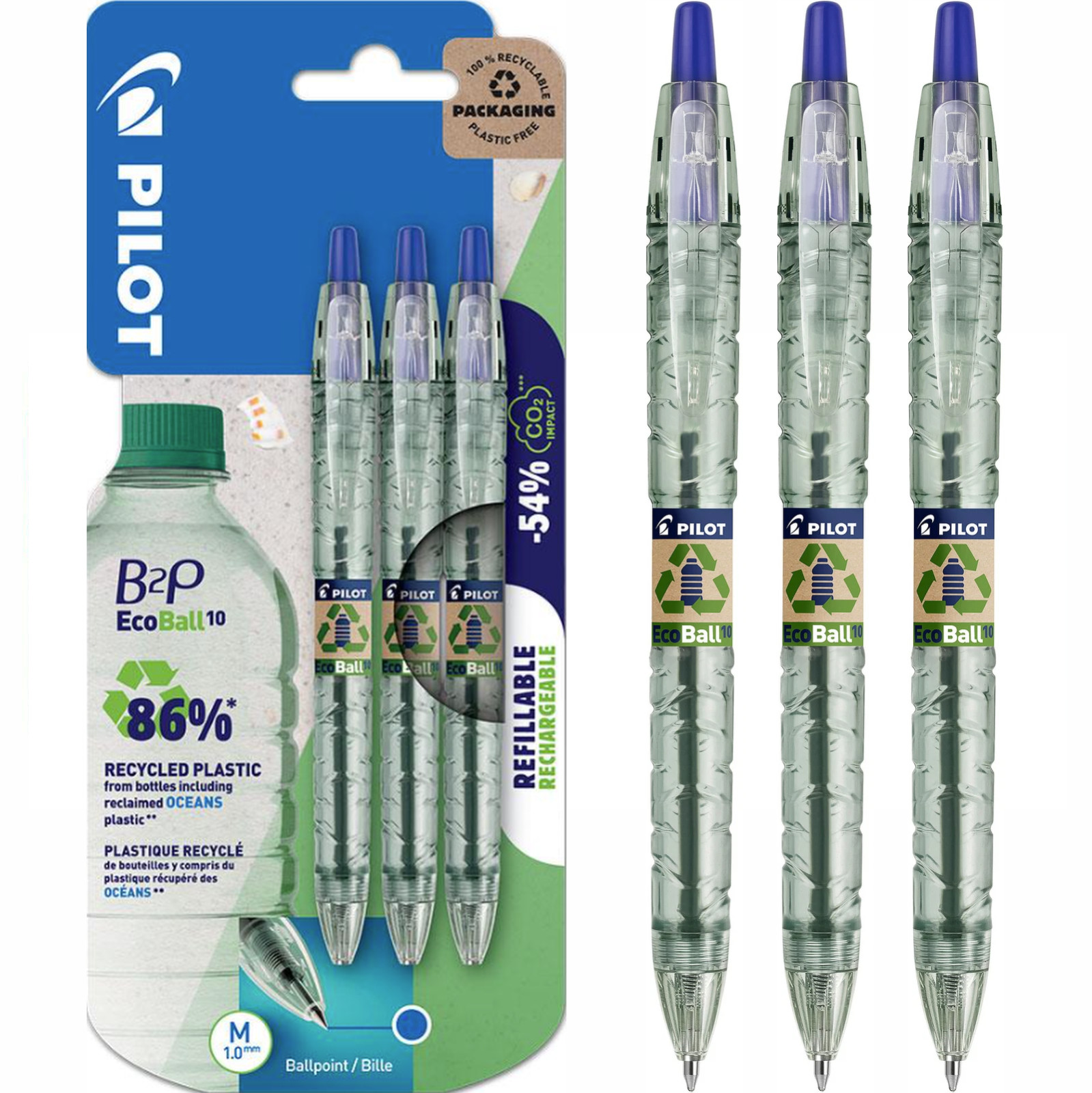 Pilot BegreeN B2P Ecoball Ballpoint Pen Medium Triple Pack Blue