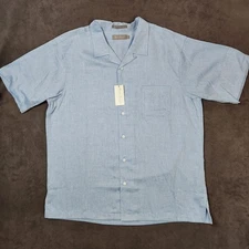 Daniel Cremieux Signature Shirt Mens Large Blue Linen Blend Short Sleeve Button