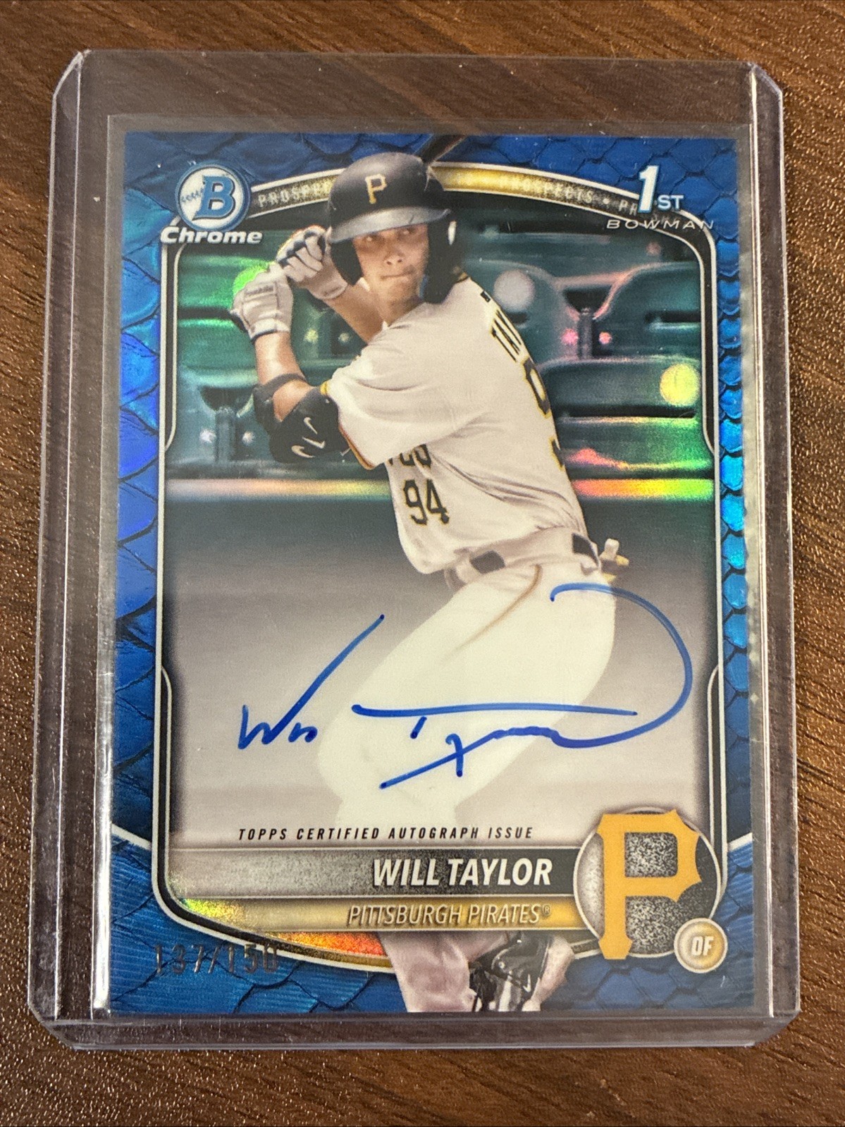 2025 Bowman Chrome Will Taylor Auto Blue Reptilian /150 1st Prospect Pirates
