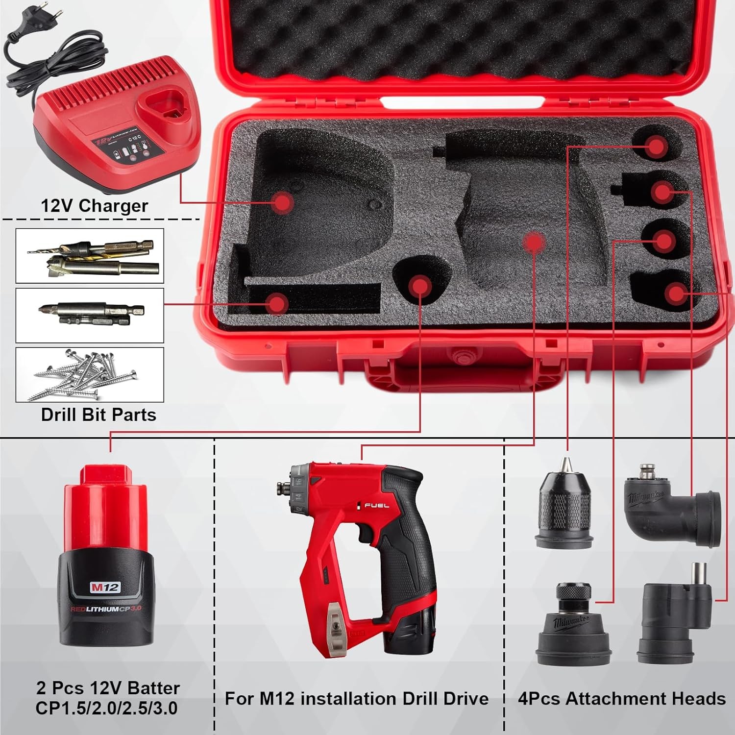 Hard Case for Milwaukee M12 Fuel Installation Drill/Driver Kit & Accessories (25
