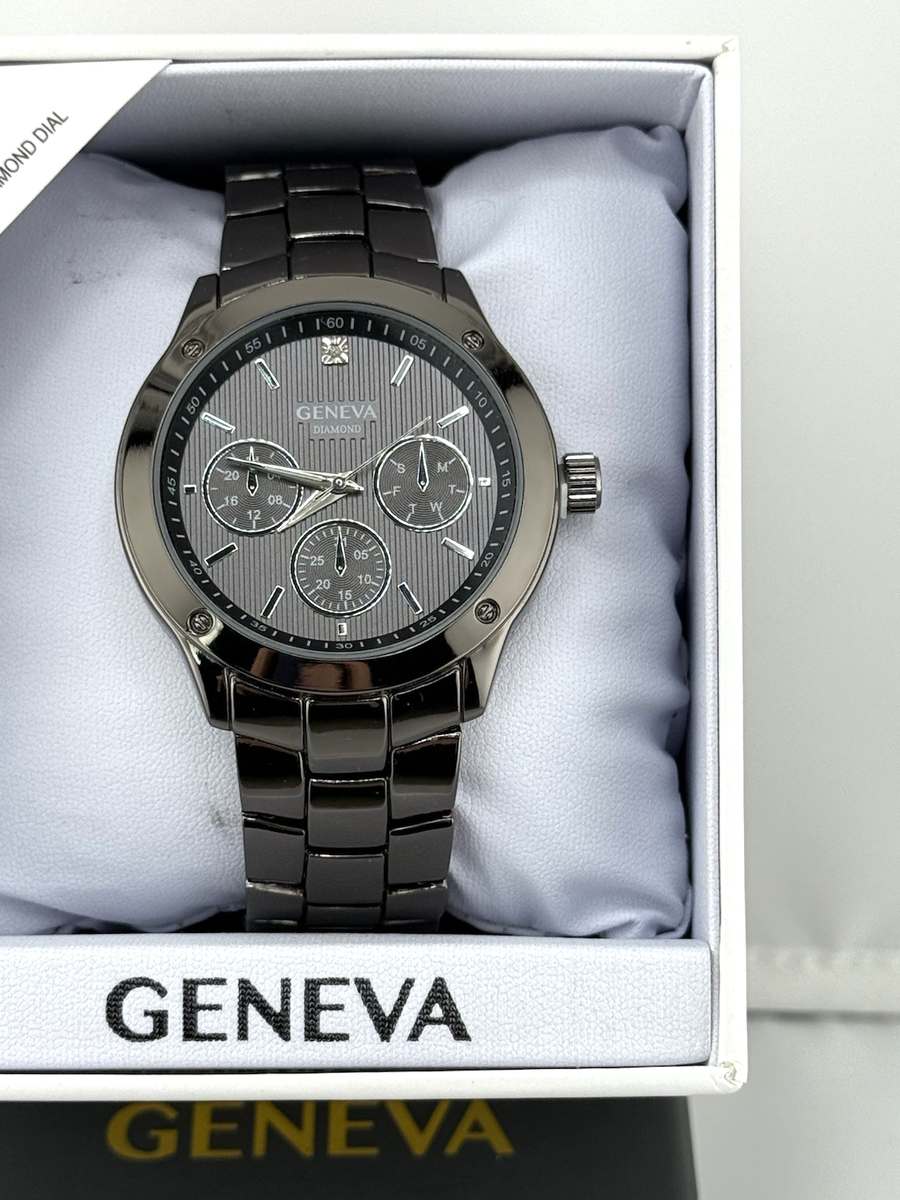 Geneva Men's Diamond Accent Quartz Watch KL8088GU – 40mm Gunmetal