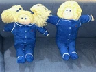Cabbage Patch Kids Vintage Pair Cloth Dolls Little People Blonde Hair Blue Eyes