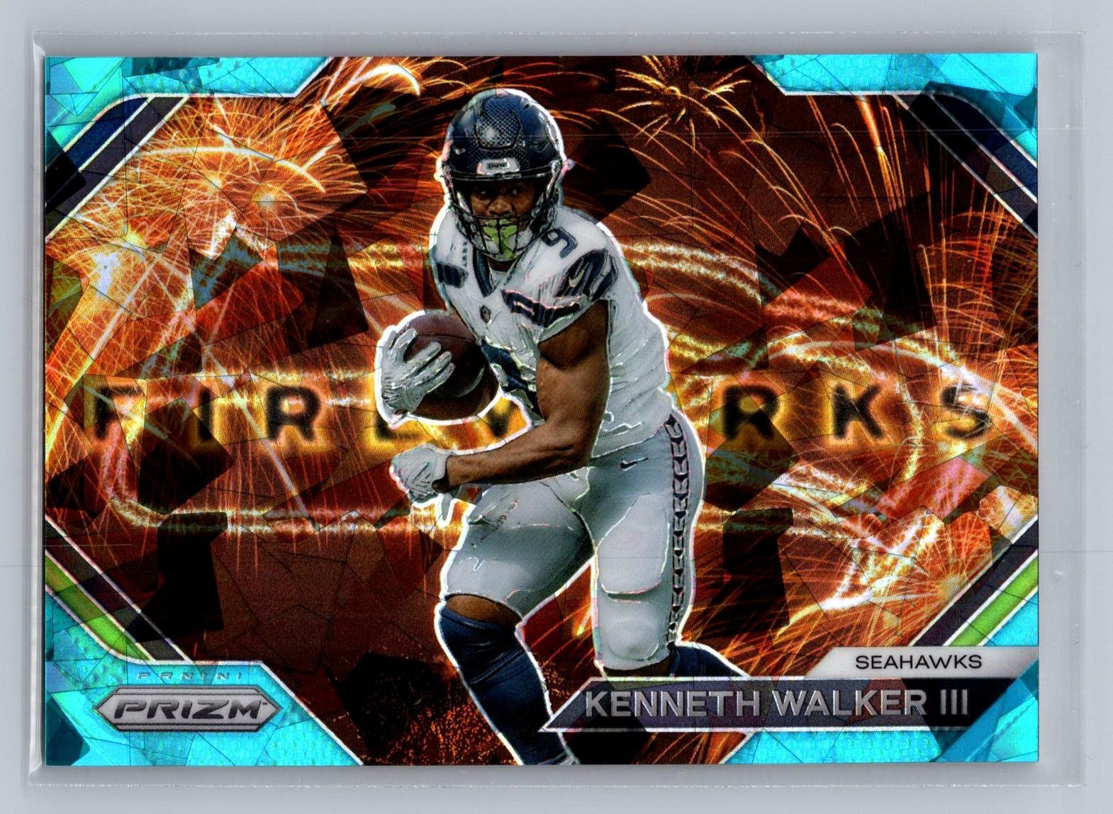 2023 Panini Prizm Kenneth Walker III Fireworks Prizms Blue Ice #/99 #F-14