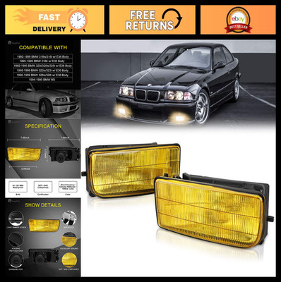 Fog Lights for BMW M3 E36 318i 325i 328i 1992-1999 - Yellow Lens, H1 Bulbs, 1 Pa