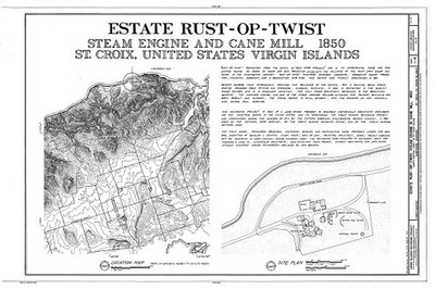 St Croix US Virgin Islands Estate Rust Op Twist Cane Mill 1850 Map Plan