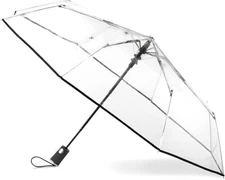 Full Automatic Folding Transparent Umbrella,Lightweight Clear Clear White