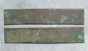 ANTIQUE COPPER DOOR PUSH KICK PLATE PAIR VINTAGE HARDWARE country store brass