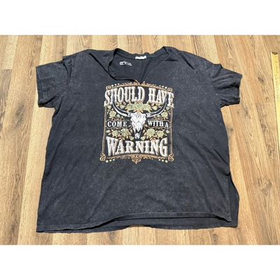 #ad #ad Maurices Graphic Tee Women XL Black Adult Cow Skull Roses Acid Wash Excellent $19.99