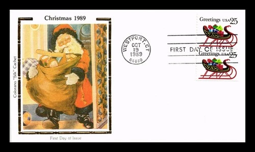 US COVER CHRISTMAS SANTA'S SLEIGH FIRST DAY ISSUE COLORANO SILK CACHET