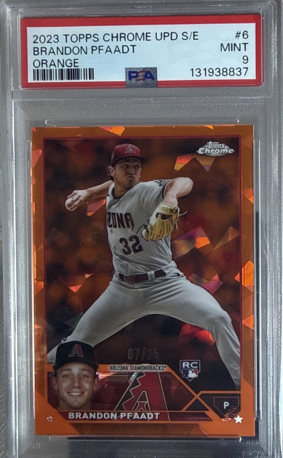 2023 Topps Chrome Update Series Sapphire Edition Brandon Pfaadt Orange /25 PSA 9