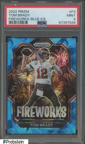 2022 Panini Blue Ice Prizm Fireworks #F3 Tom Brady Buccaneers 49/99 PSA 9