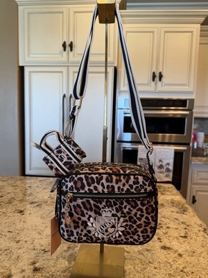 Juicy Couture Leopard Print Crossbody Bag Gold Hardware Adjustable Strap Charm