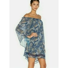 Alice + Olivia Cari Mosaic Paisley Dress Blue, On or Off Shoulder XS