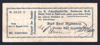 Neuß Deutsche Bank 5 Millionen Mark 15.8.1923