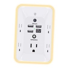 Outlet Extender with Night Light, Multi Plug Wall Outlet, Surge 1 USB C White