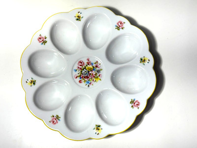 RGK Leander 1946 8'' Floral Deviled Egg Dish Hand Painted Accents China de Boheme