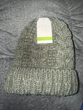 Time And Tru Women's One Size Solid Cable Knit Beanie Hat Gray Heather New
