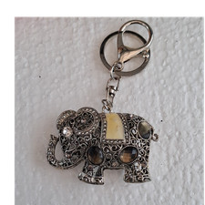Elephant Metal Keychain with Gem Accents, Detachable Keyring, Silver  Yellow