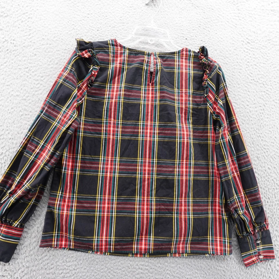 Blusa de hombro J Crew a cuadros con volantes pequeña negra roja amarilla para mujer manga larga Foto 4 de 4