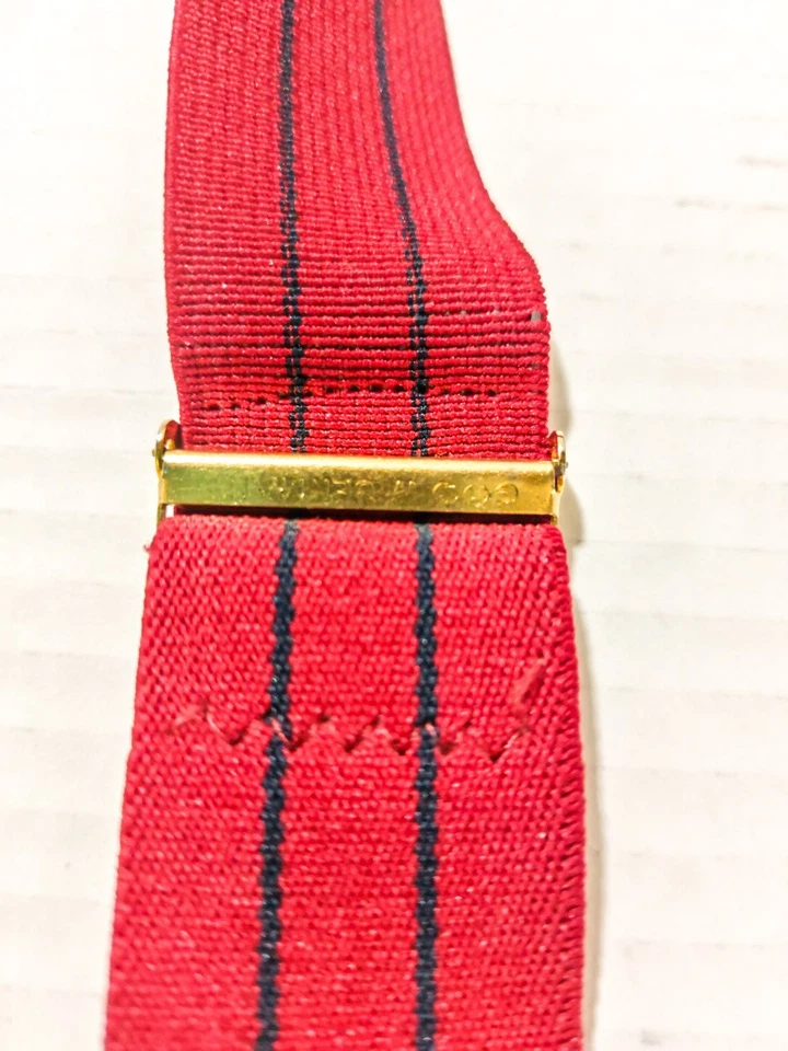 Tirantes vintage CAS Alemania - granate con rayas azules - extremos de botones de cuero Foto 3 de 4