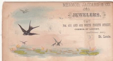 Mermod Jaccard & Co Jewelers St Louis Birds Pond Lily Pads Vict Card c1880s