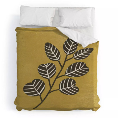 Deny Designs Queen Duvet & 2 Pillow Sham 3 Pc Set w/ Green Eucalyptus Print NWOT
